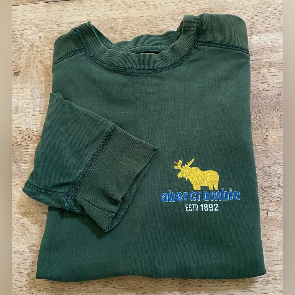 Vintage Abercrombie Big Boys’ Sz‎ S Dk Green Long Sleeve Graphic Tee